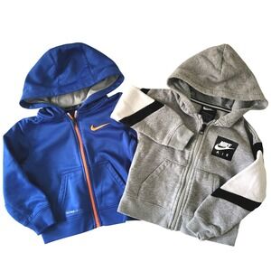 Nike Hoodie‎ Jacket Boys 2T Blue & Gray Zip Up Therma-Fit & Air 2 pc Lot Kids